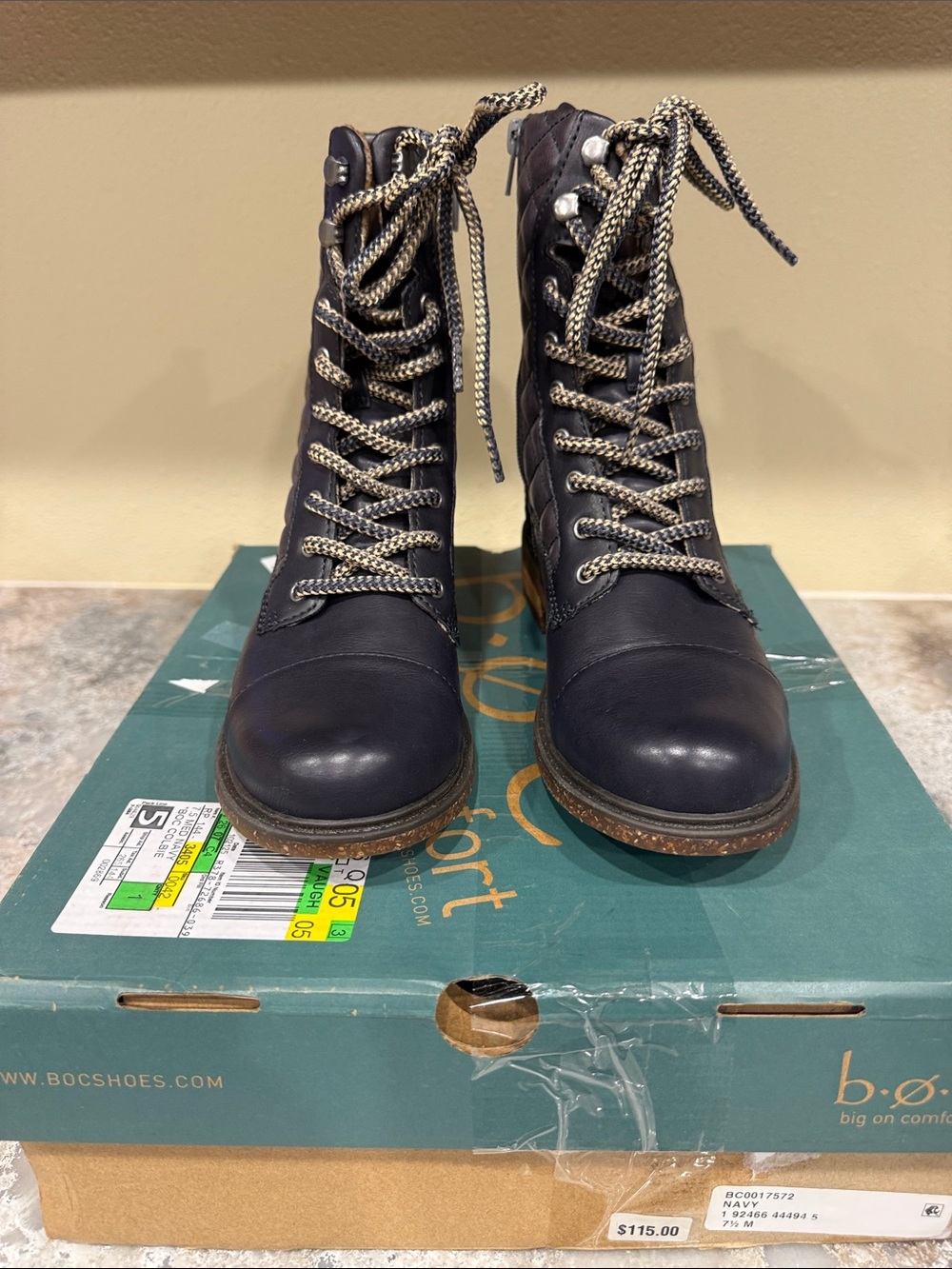 b.o.c. Navy Lace-Up Combat Boots with Two-Tone Laces